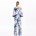 2020 New Design Womens Printed Off Shoulder Wide Leg Jumpsuits